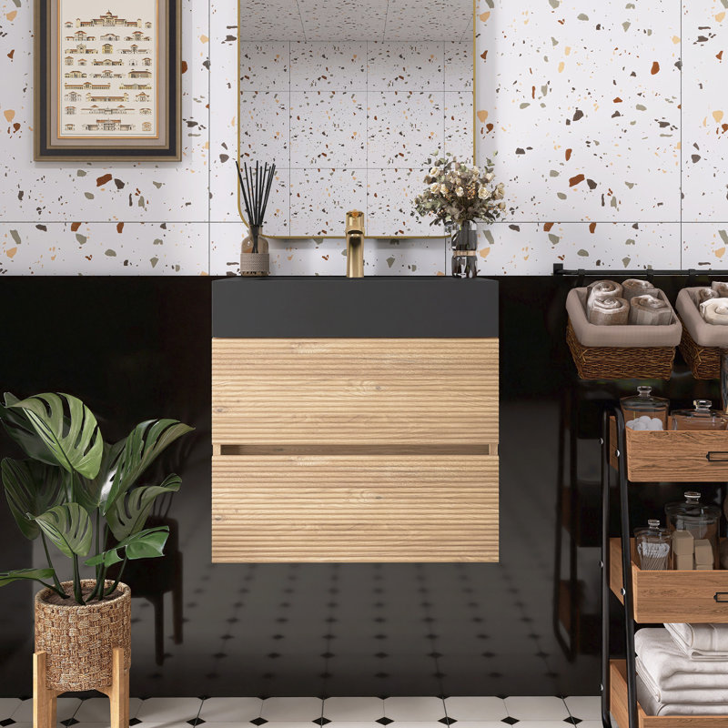 Bathroom Vanity Matte Black Engineered Quartz Sink, 24"