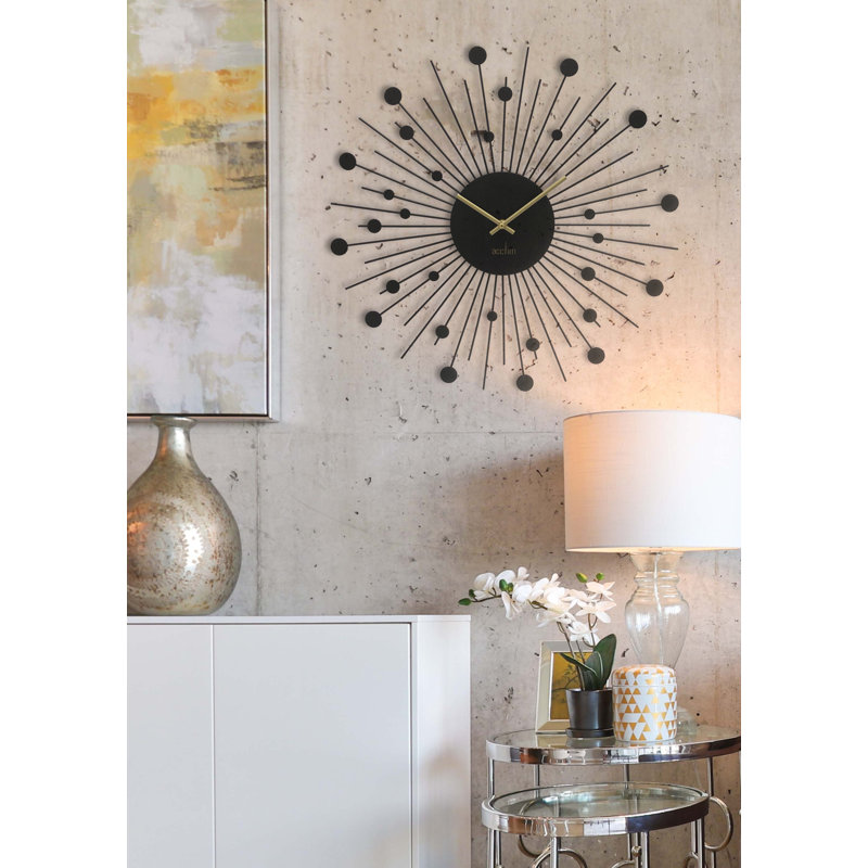 Acctim Brielle Large Wall Clock Starburst / Sunburst Quartz Painted Metal Frame 50cm, Black