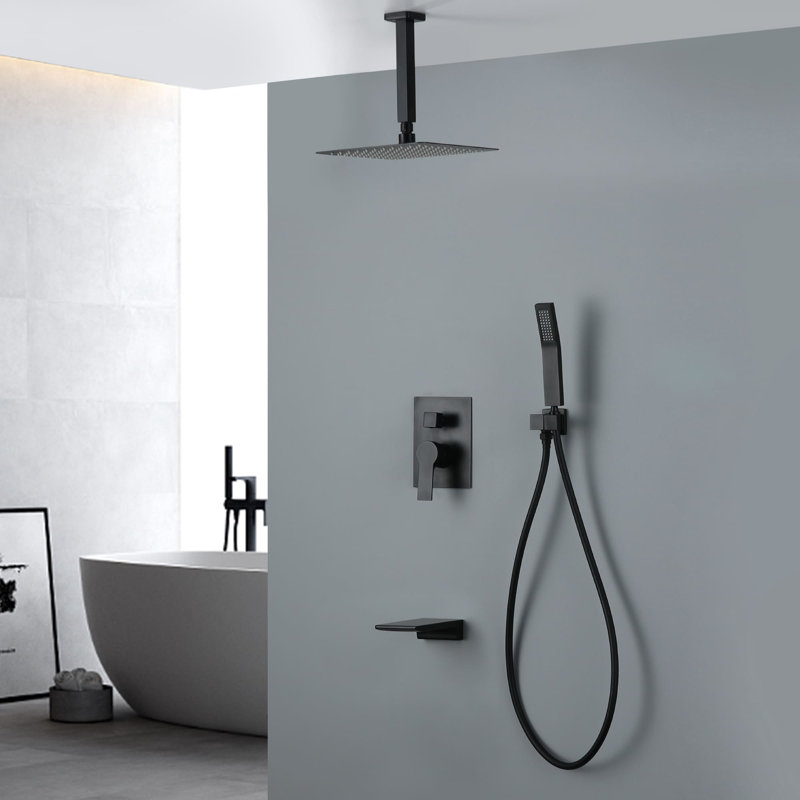 Système de douche moderne complet avec valve brute, Noir mat