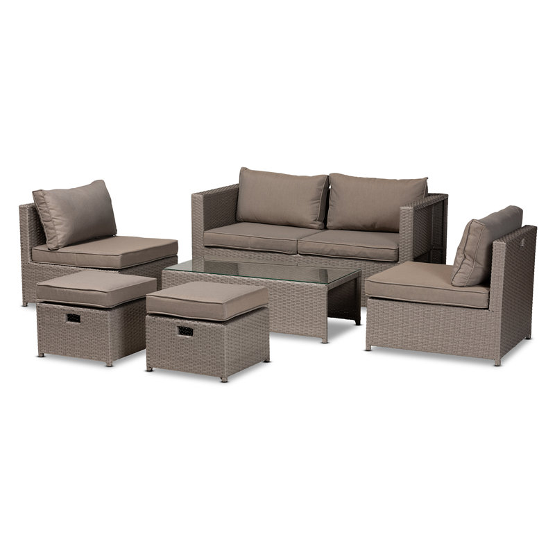 Ensemble de patio 6 pièces en tissu gris H 24 po x l 25,25 po x P 27,25 po Abdel