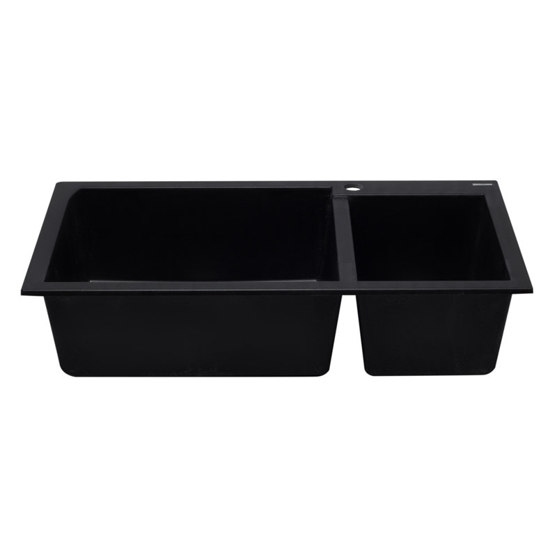 33.88'' L Double Bowl Granite Kitchen Sink, Black
