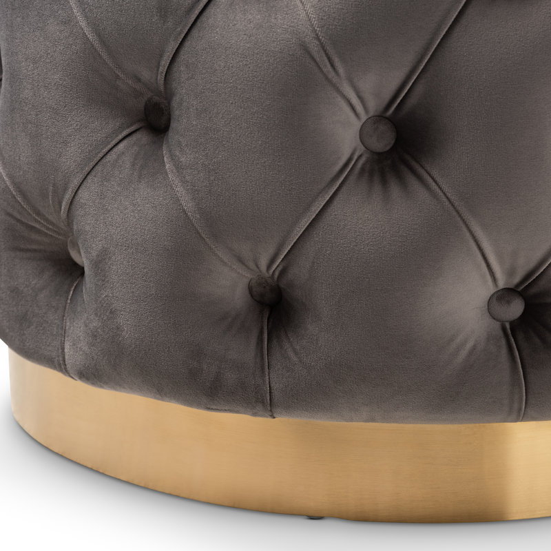 Velvet Tufted Round Solid Colour Cocktail Ottoman, Grey