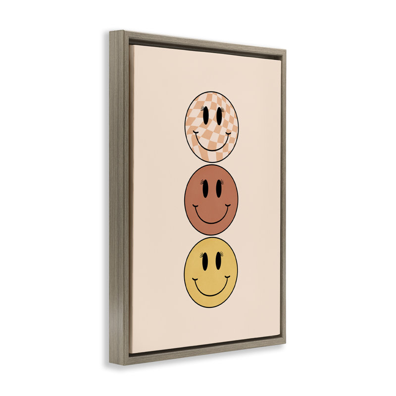 Toile flottante encadrée avec rétro Smileys Trio par JJ Design House, LLC., Brun, H 31 po x l 21 po