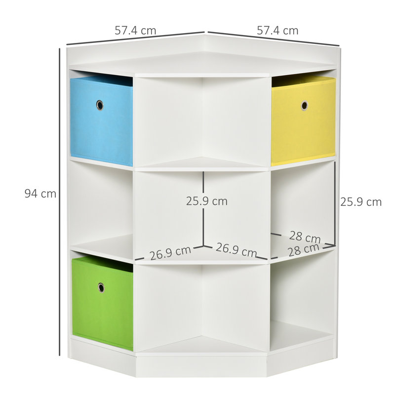 HOMCOM Kids Bookcase, 3 Tier Toy Organiser Storage Unit BookShelf