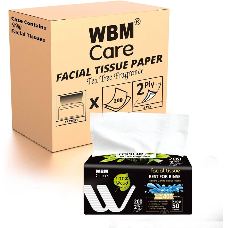 Papier-mouchoir WBM Care avec parfum d'arbre à thé, 2 épaisseurs, 200 feuilles / boîte