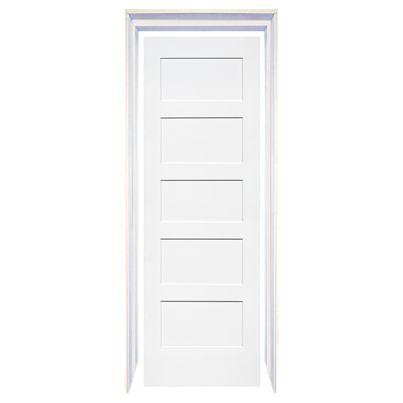 Shaker à dalles 5 panneaux en bois massif blanc 80 po x 24 po avec trousse, 24 po x 80 po