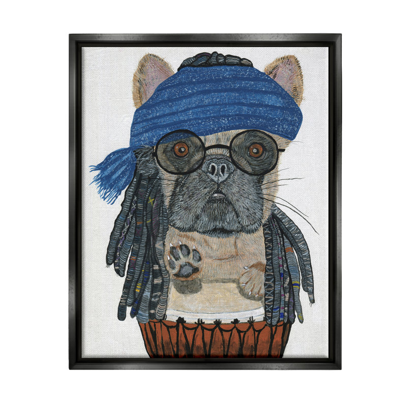 "Trinx Pug With Dreads", art mural sur toile flottante par Melissa Symons, Cadre flottant noir de jais