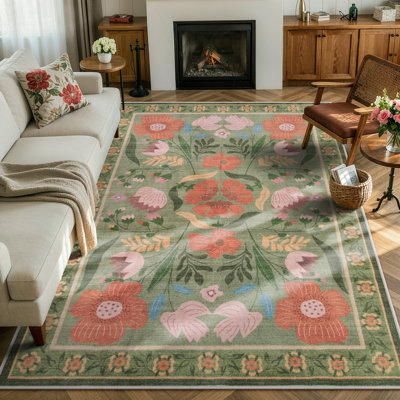 Kaldi Washable American Country Floral Rug Vintage Farmhouse Style Floor Mat