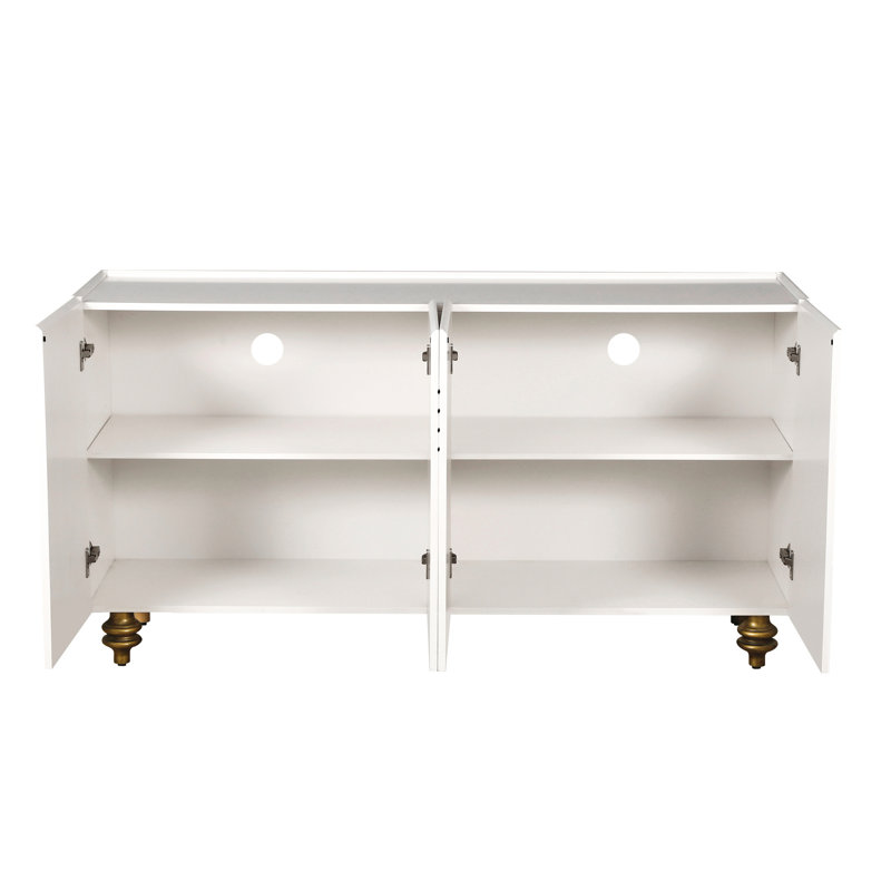 Buffet moderne cannelé 4 portes avec rangement, tablettes réglables, peint en blanc, portes de rangement pour salle de lavage, finition, salle d'exposition de style, fabriqué en