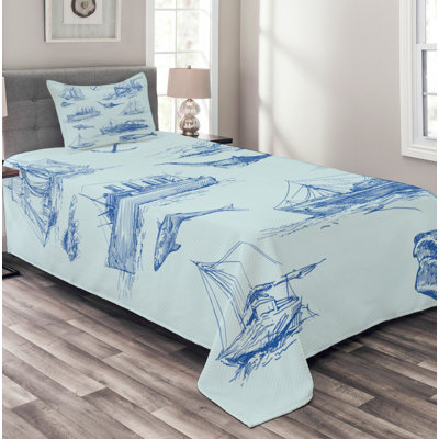 Nautical Bedspread Set with Cushion Cover