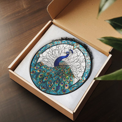 Panneaux de vitrail en verre teinté paon Suncatcher pour décor de fenêtre