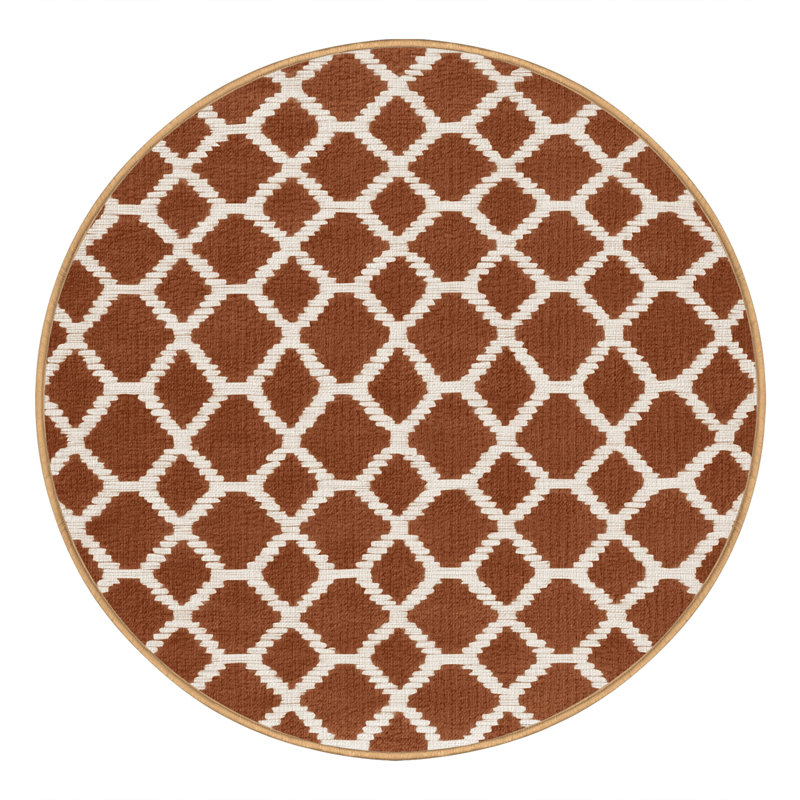 Tapis brun treillis lavable à la machine, Rond 8 pi