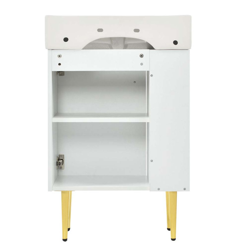 Meuble-lavabo blanc 21,6 po, armoire combinée, lavabo simple en céramique, rangement à gauche