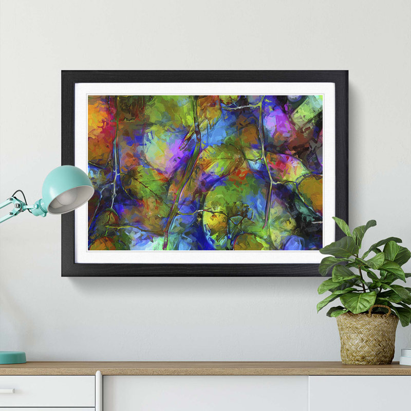 Rainbow Leaf Abstract in Abstract - Picture Frame Painting Print, 60cm H x 91cm W x 2cm D, Black