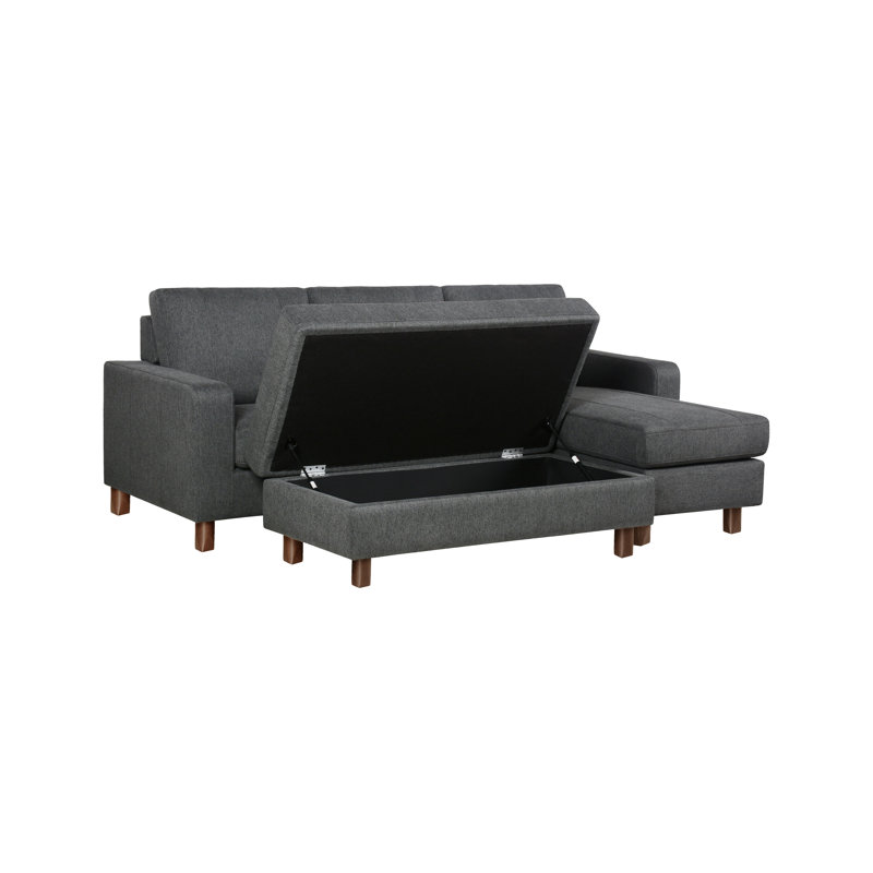 Barlett Upholstered L-Shaped Sectional with Ottoman Reversible, Gray Polyester
