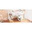 Lit mezzanine double blanc naturel avec bureau, tablettes et tiroirs avec beaucoup de style