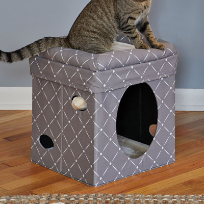 MidWest Homes For Pets Cat Cub, Cat house, Cat Condo in Fashionable Mushroom Diamond Print