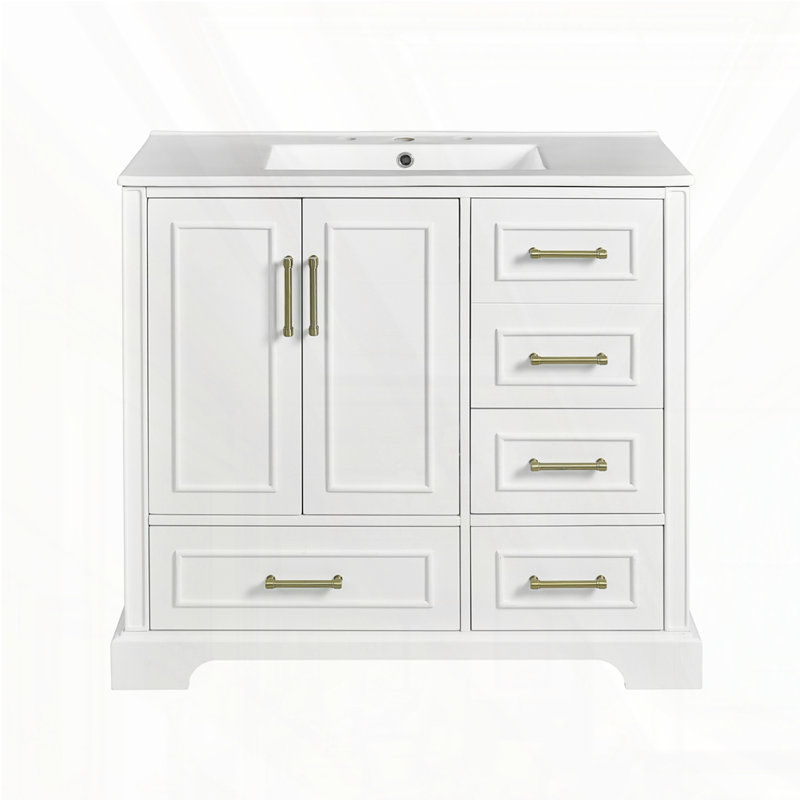 Meuble-lavabo traditionnel 36 "avec lavabo en céramique, Blanc