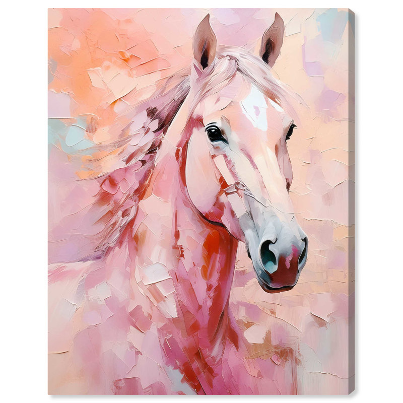 Art chevalier rose, toile, pêche, boho, Toile tendue, H 36 po x l 30 po