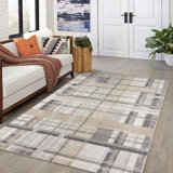 NELE Machine Washable Modern Lattice Area Rug Ivory/Beige/Gray Multi