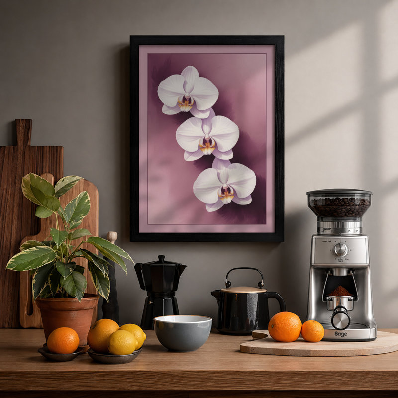 Orchid Trio Botanical - Framed Print, A1 - 84.1 x 59.4 cm, Black