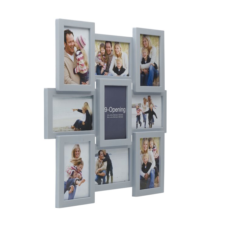 Melannco 18 x 18 inch 9 Opening Photo Collage Frame, Displays Four 4x6 and Five 6x4 inch Photos, Gray