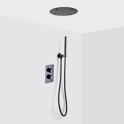 Metro 2 Way Thermostatic Complete Shower Set - Ceiling Mount - 16" Brass/Brushed Nickel