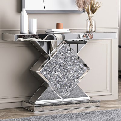 Amla 47.25" Mirrored Glass Console Table Entryway Living Sofa Table