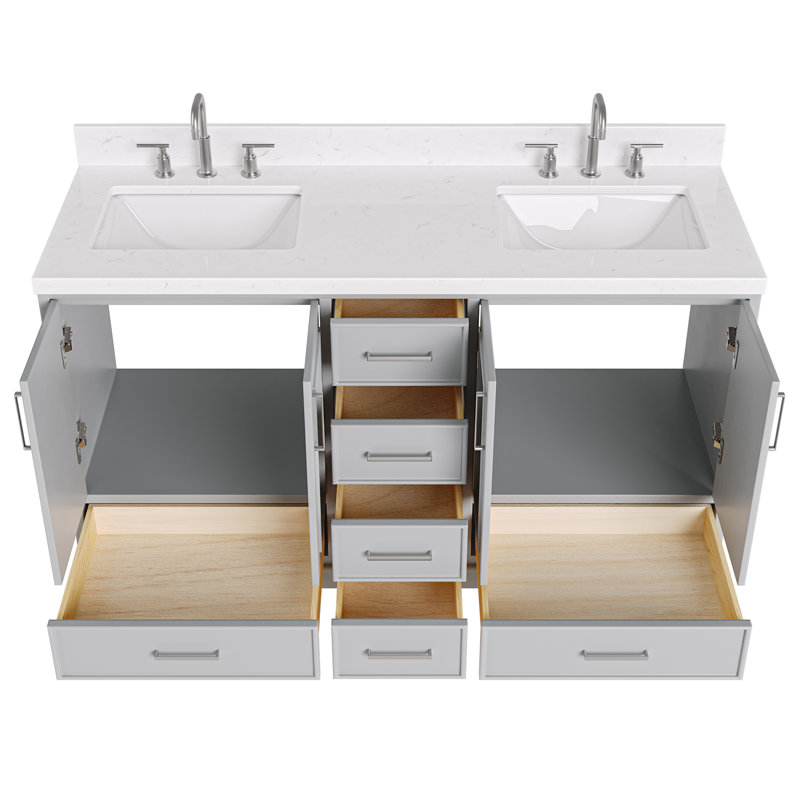 60.25'' Double Bathroom Vanity with Carrara Quartz Top, Gray