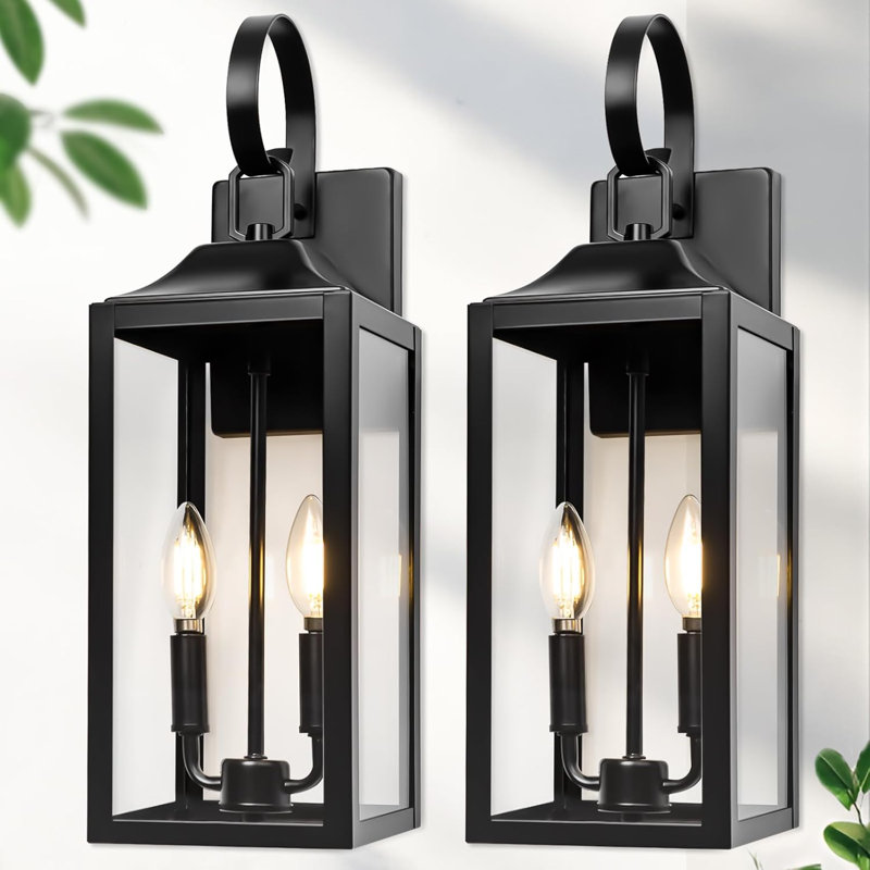 19" Large Outdoor Wall Light - Black Outside Wall Mounted Light Fixture