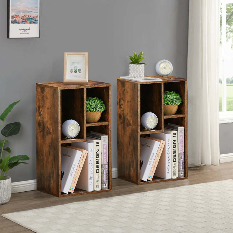 3-Cube Brown Bookcase, Small Storage Cabinet with 2-Tier Open Shelves (Set of 2), Brown