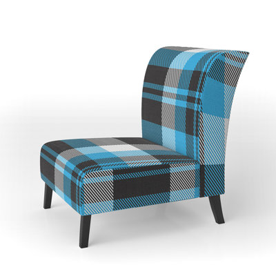 Fauteuil de chambre rembourré à motifs argent et bleu à carreaux - Tartan