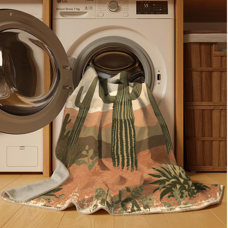 Tapis beige rustique lavable à la machine Ortmund Saguaro, Carré 7 pi