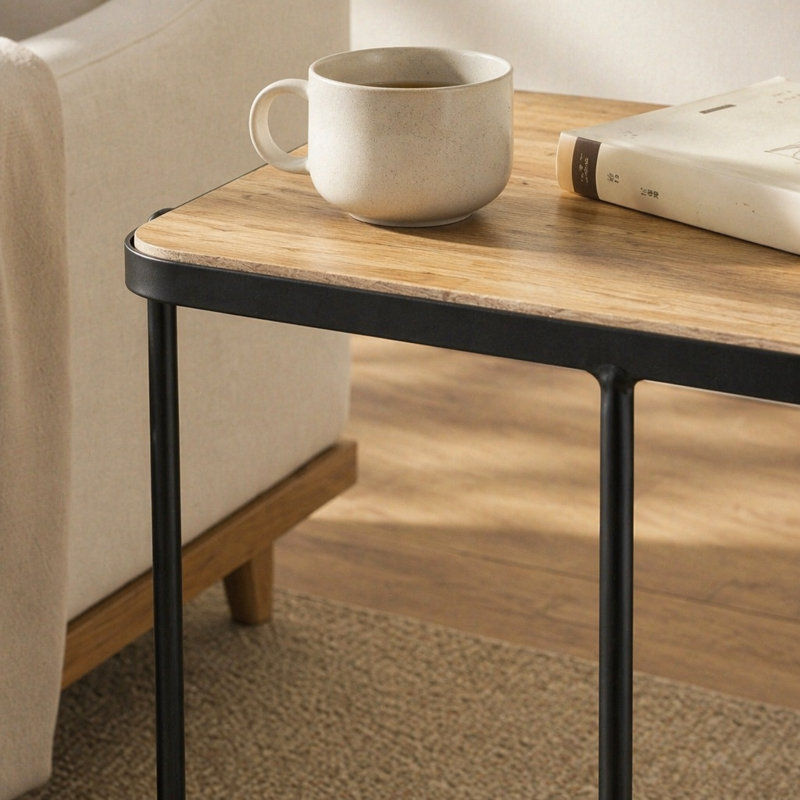 Table d'appoint en travertin et noir