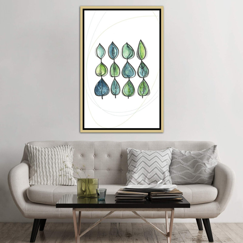 Water Water Leaves - impression d'art graphique, Pas de tapis, Toile avec cadre or, H 60 po x l 40po x P 1,5 po