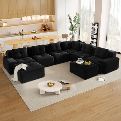 Canapé modulaire en velours côtelé 8 pièces avec repose-pieds mobile Dravon