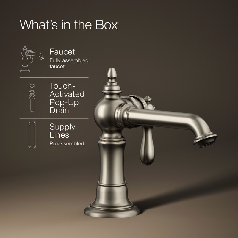 Artifacts Single Hole Bathroom Faucet with Drain Assembly, Vibrant Brushed Nickel