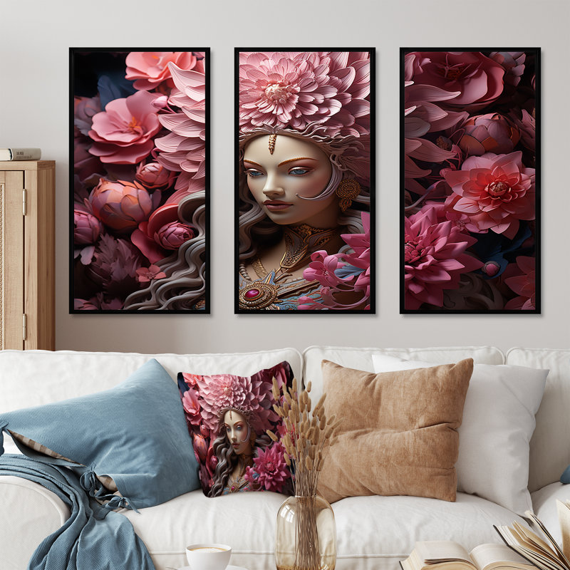 «Devis Divine Dahlia», ensemble d'art mural sur toile, Cadre flottant noir, H 32 po x l 48 po