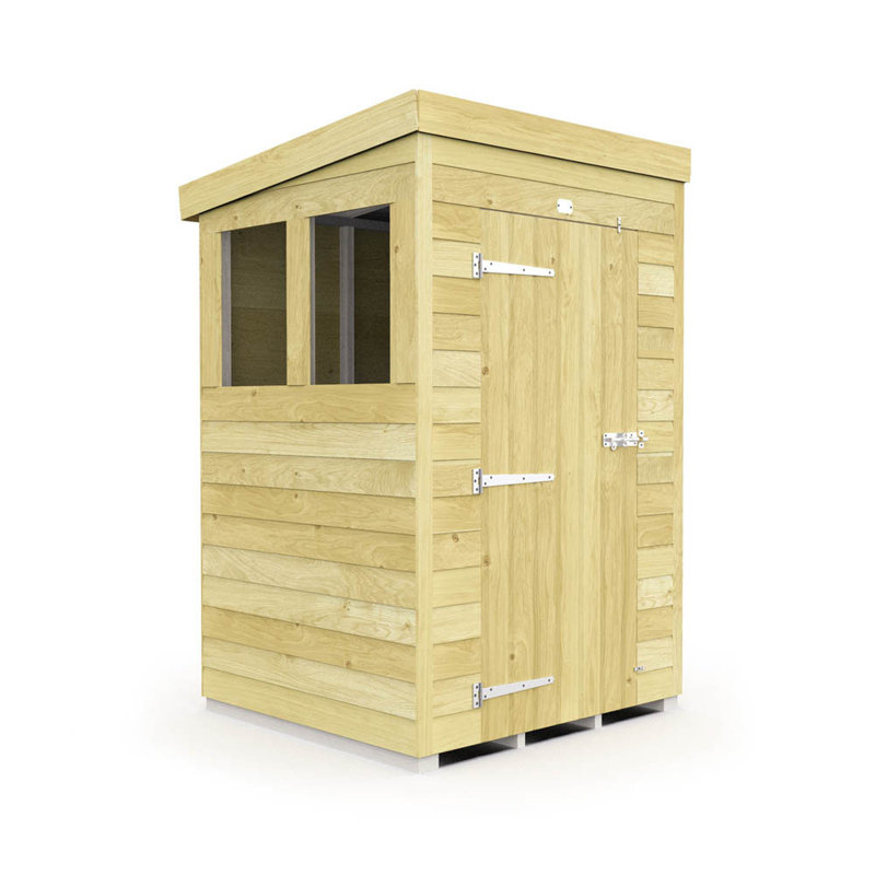  Pent Shed - Single Door with Windows, 4ft W x 4ft D