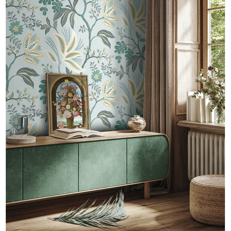 Rouleau de fleurs Addiston, Bleu sarcelle / gris / brun clair