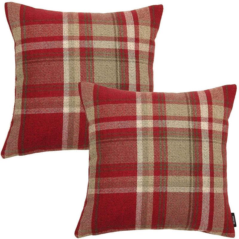 Plaid Square Throw Cushion, Red/White