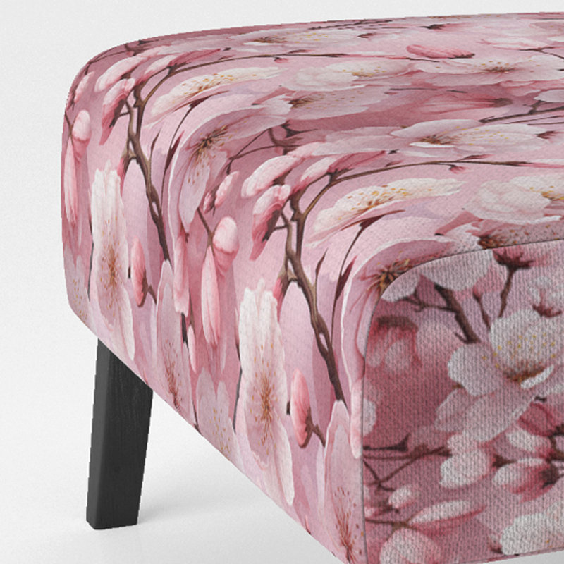 Fauteuil de chambre rose rembourré à motif floral I - fleurs de sakura rose