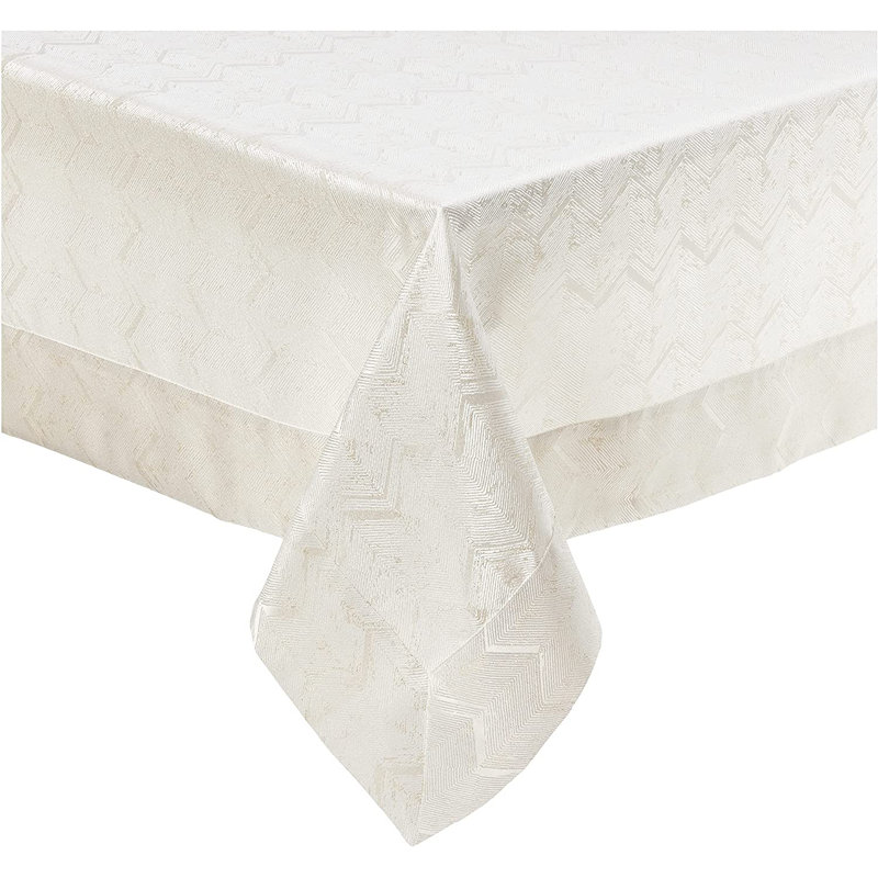 Gracie Oaks Princess Zig Zag Vertical Stripes Chevron Pattern, Polyester Jacquard, With Metallic Thread, Cream, 70 Inch X 108 Inch, Seats 8 To 10 People, Rectangular Tablecloths