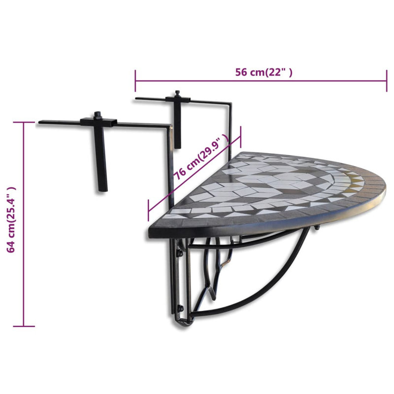 Table de balcon pliable Brozak, Noir