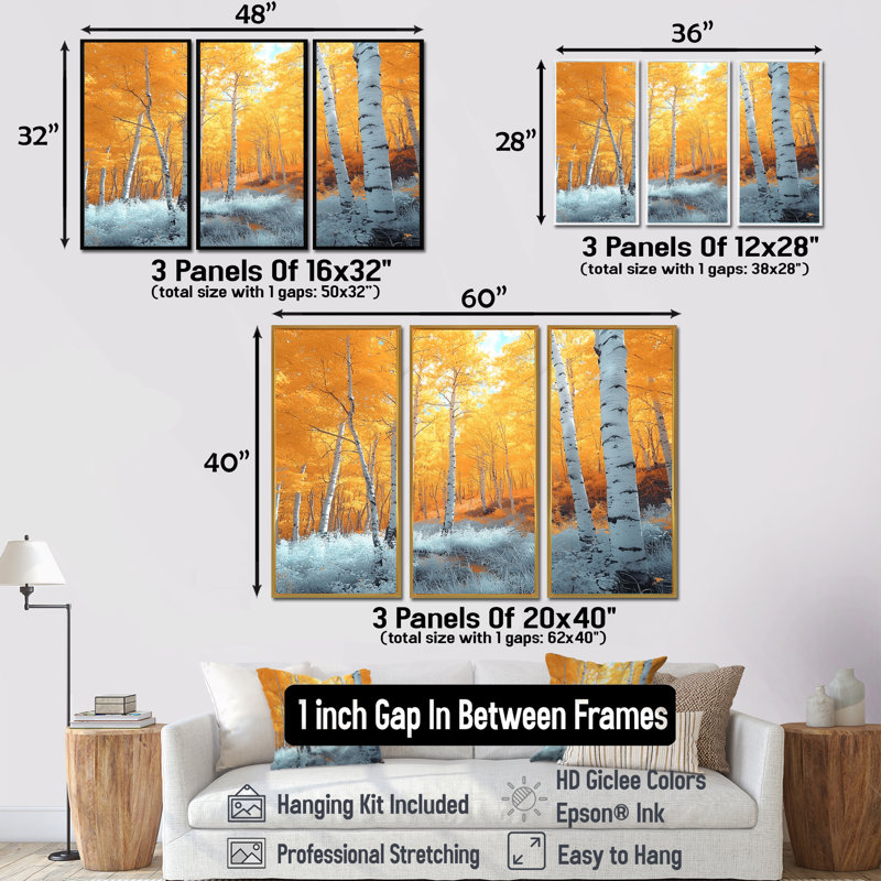 - Ensemble de décoration murale forêt, H 28 po x l 36 po x P 1 po, Toile avec cadre flottant noir