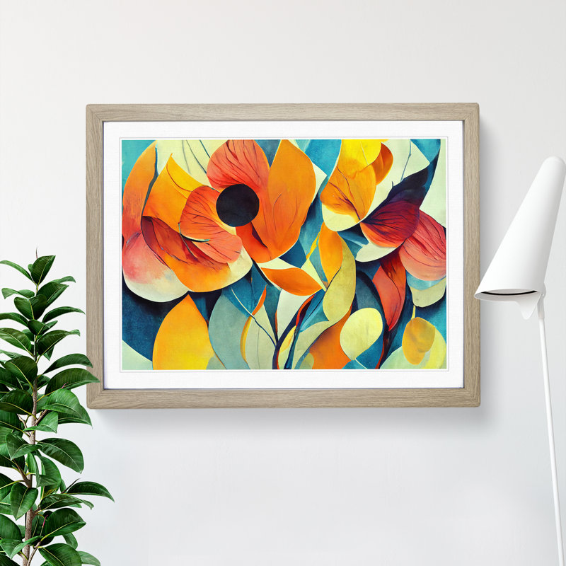 Flowers Abstract Vol.3 1 Piece Single Picture Frame Painting, 25cm H x 34cm W x 2cm D, Oak