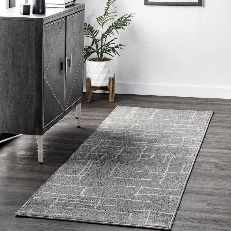 Tapis gris tissé à la machine Stivers, Rectangle 5 pi x 8 pi