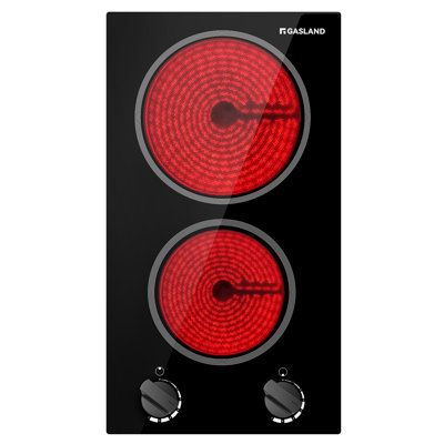 12 in. 2 Elements Electric Cooktop, Built-in Ceramic Glass Stove Top, Knob Control