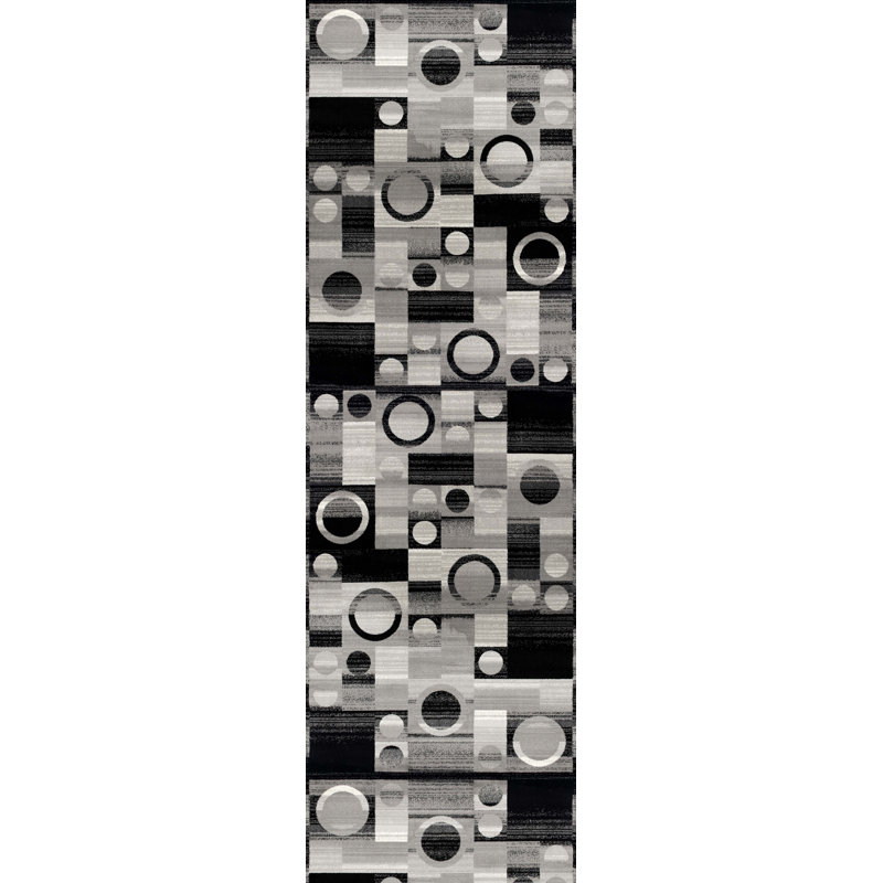 Dillup-Jones Abstract Grey Area Rug, Runner 3' x 15'