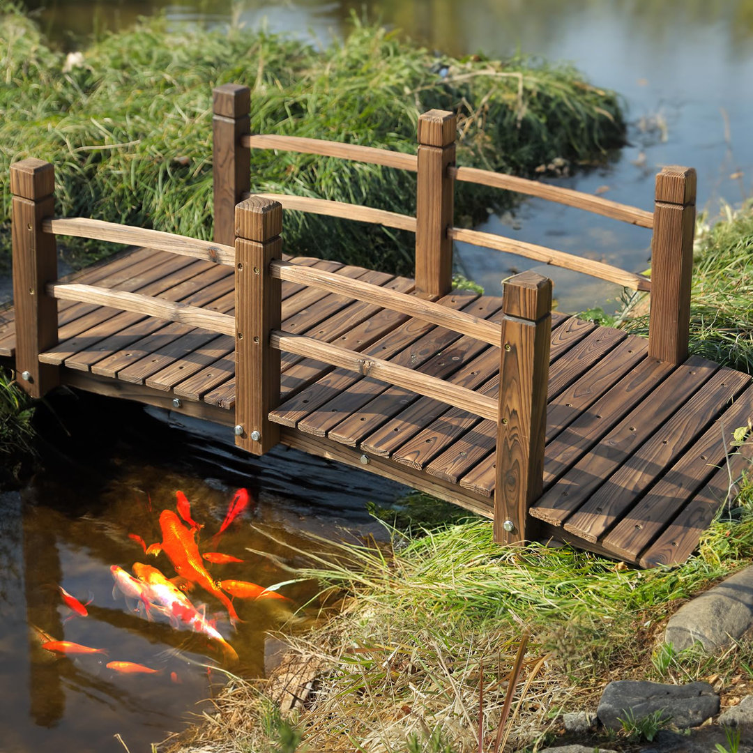 Fir Wood Garden Bridge, Outdoor Arc Footbridge Walkway With Double Safety Railings, Decorative Pond Bridge Landscaping W/550Lbs Capacity For Backyard Farm Garden Creek Pond Decor HOMEDIARY Color: Carbonized